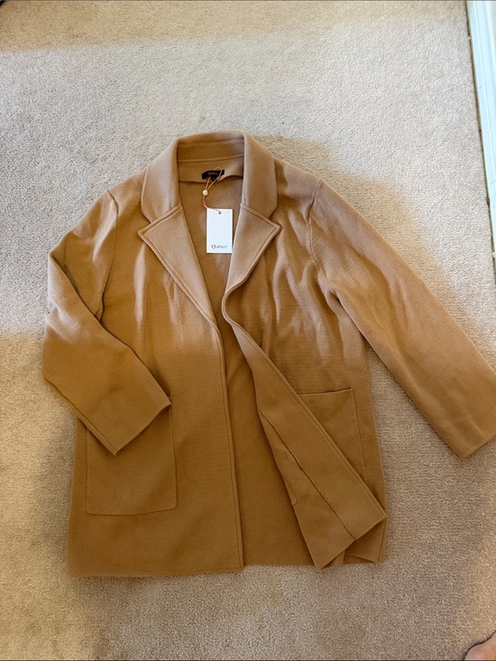 Quince Jackets & Blazers - Quince Camel Open-Front Trench Coat